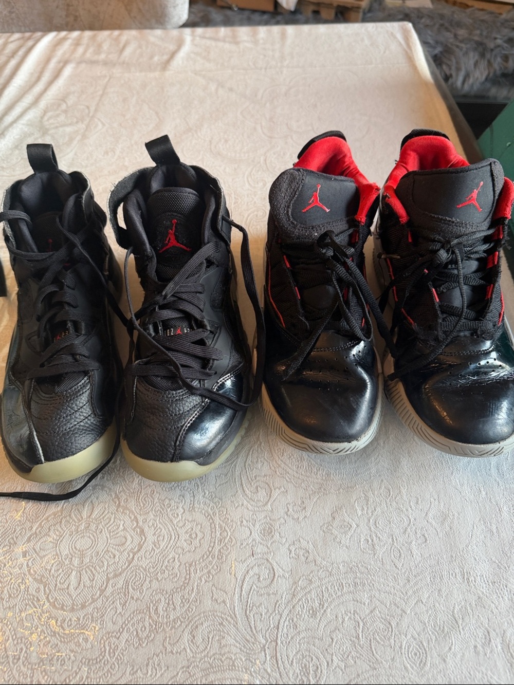 2 pairs Jordan Kids Black and Red High-Top Sneakers